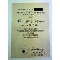  Urkunde Ostmedaille, Pionier