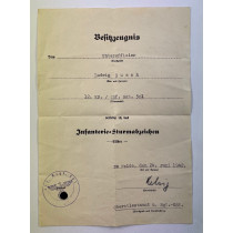 Besitzzeugnis Infanterie-Sturmabzeichen Silber, Infanterie Regiment 501