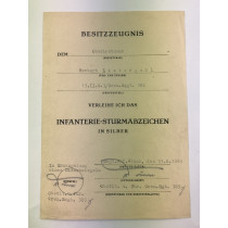 Urkunde Infanterie Sturmabzeichen in Silber