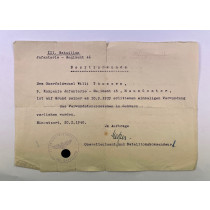 Besitzzeugnis Verwundetenabzeichen in Schwarz 1939