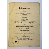 Besitzzeugnis Verwundetenabzeichen in Schwarz 1939