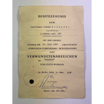 Besitzzeugnis Verwundetenabzeichen in Schwarz 1939, Nachrichten-Abteilung 187