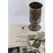 Ehrenpokal für besondere Leistungen in Luftkrieg, Silber, mit Urkunde 1940 verliehen (!)
