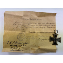 Eisernes Kreuz 2. Klasse 1914, Hst. KO + Vorläufiges Besitzzeugnis