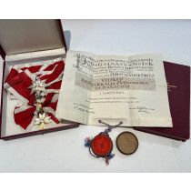 Kroatien, Orden der Krone König Zvonimirs Großkreuz Satz mit Schwertern + Urkunde im Etui, General der Flakartillerie Fritz Hirschauer