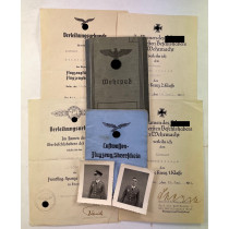 Luftwaffe, Dokumentengruppe Doppelabzeichen, Urkunden + Wehrpaß + Flugzeugführerschein