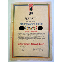 Olympiade 1936 Berlin, Ehrenurkunde der Berliner Verkehrsaktiengesellschaft (BVG)