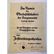 Schmuckurkunde Zerstörerkriegsabzeichen, italenischen Zerstörern (!)