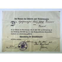  Urkunde Ehrenkreuz für Frontkämpfer