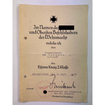 Urkunde Eisernes Kreuz 2. klasse 1939