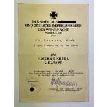Urkunde Eisernes Kreuz 2. Klasse 1939, Gemischte Flakabteilung Luftwaffe und RAD