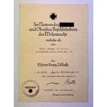 Urkunde Eisernes Kreuz 2. Klasse 1939, Lichtmessb. Stell. Beob.Abt. 48