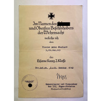Urkunde Eisernes Kreuz 2. Klasse 1939, Pionier