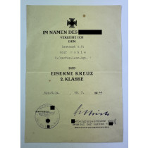 Urkunde Eisernes Kreuz 2. Klasse 1939, Werfer-Lehr-Regiment 1, Normandie (!), II. SS Panzerkops