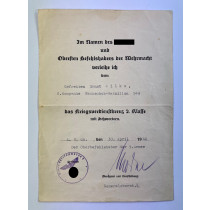 Urkunde Kriegsverdienstkreuz 2. Kl. mit Schwertern, original Unterschrift Generalfeldmarschall Walter Model