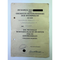 Urkunde Ostmedaille Grenadier-Regiment 81 (Medaille Winterschlacht im Osten 1941/42)