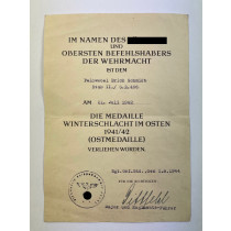 Urkunde Ostmedaille, Grenadier Regiment 466