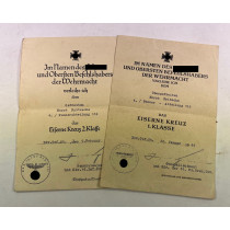 Urkunden Eisernes Kreuz 1. und 2. Klasse Panzer Abteilung 116