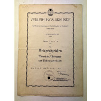 Verleihungs-Urkunde Kriegsabzeichen Minensuch-, U-Bootsjagd- und Sicherungsverbänden
