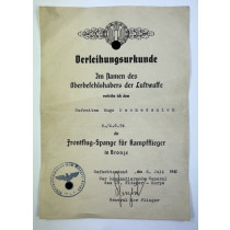 Verleihungsurkunde Frontflugspange für Kampfflieger in Bronze (K.G. 54)