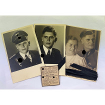 Waffen SS, 3 Portraitfoto + Traueranzeige