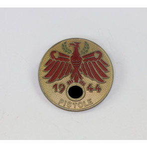 Tiroler Standschützen Abzeichen, Pistole 1944 in Gold, Hst. O.Poellath Schrobenhausen