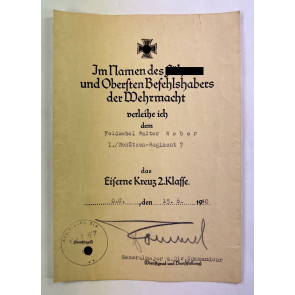 Urkunde Eisernes Kreuz 2. Klasse 1939, original Unterschrift Erwin Rommel, Gespenster - Division