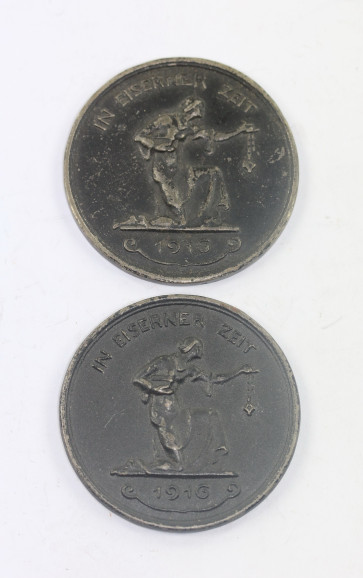  2 x Medaille - Gold gab ich zur Wehr Eisen nahm ich zur Ehr - In eiserner Zeit 1916 - Militaria-Berlin