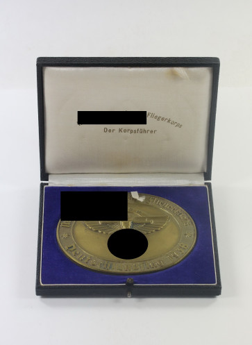  Nationalsozialistisches Fliegerkorps (NSFK), Plakette "Deutschlandflug 1938", mit Etui - Militaria-Berlin