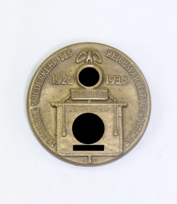 Abzeichen, 10 Jährige Wiederkehr des Reichsparteitages Weimar 1926 1936, Hst. G. Danner Mühlhausen Thür. - Militaria-Berlin
