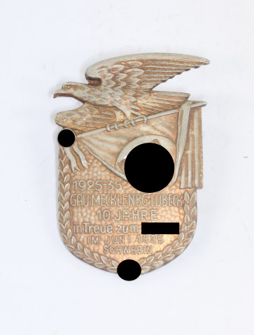 Abzeichen, 1925-35 Gau Mecklenbg. Lübeck 10 Jahre in Treue zum Führer in Juni 1935 Schwerin, Hst. Paul Schulze & Co. Lübeck - Militaria-Berlin