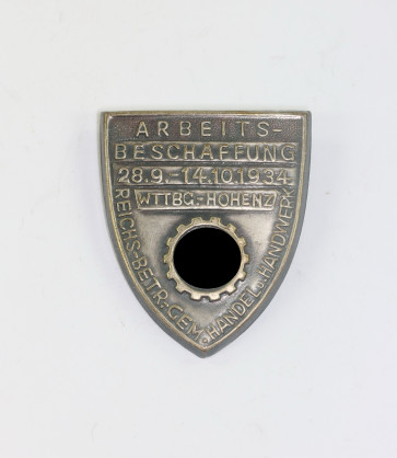 Abzeichen, Arbeitsbeschaffung 28.9 - 14.10.1934 WTTBG.-HOHENZ Reichs-Be.Tr.-Gem.Handel u. Handwerk - Militaria-Berlin