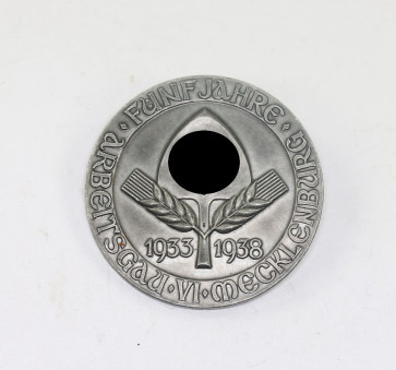 Abzeichen, Fünf Jahre Arbeitsgau VI Mecklenburg 1933 1938, Hst. Paulmann & Crone Lüdenscheid - Militaria-Berlin