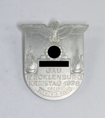 Abzeichen, NSDAP Gau Mecklenburg Kreistag 1938 Kreis Schwerin - Stadt, Hst. L. Chr. Lauer Nürnberg-Berlin - Militaria-Berlin