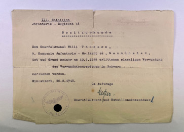 Besitzzeugnis Verwundetenabzeichen in Schwarz 1939 - Militaria-Berlin