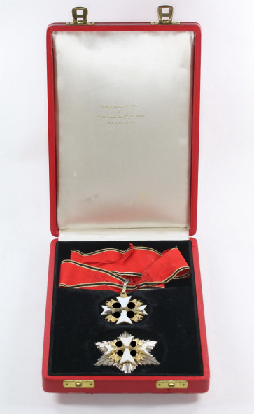 Deutscher Adlerorden, Verdienstkreuz 2. Klasse mit Schwertern, Halskreuz und Bruststern im Verleihungsetui - Militaria-Berlin