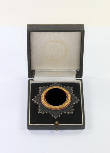 Deutsches Kreuz in Gold, Deschler (schwer) kurze Nadel, 6 Nieten, im kleinen Etui - Militaria-Berlin