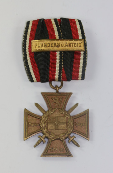 Ehren- und Erinnerungskreuz Marinekorps Flandern (Flandernkreuz), mit Gefechtsspange Flandern u. Artois, an Einzelspange - Militaria-Berlin