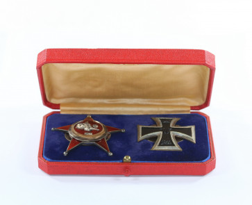 Eisernes Halbmond (Stern von Gallipoli), Hst. Godet, an Scheibe und Mutter + Eisernes Kreuz 1. Klasse 1914, Hst. Godet, an Scheibe und Mutter, im Etui Godet - Militaria-Berlin
