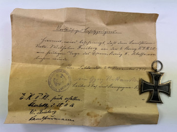 Eisernes Kreuz 2. Klasse 1914, Hst. KO + Vorläufiges Besitzzeugnis - Militaria-Berlin