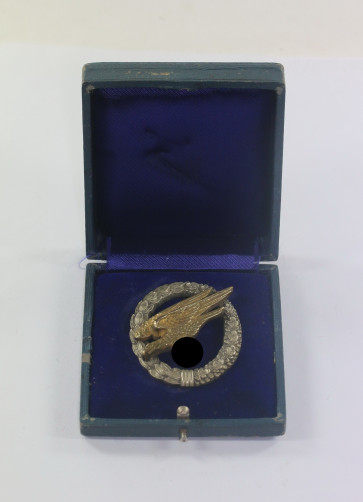 Fallschirmschützenabzeichen der Luftwaffe, Hst. Jimme & Sohn Berlin, im Etui - Militaria-Berlin