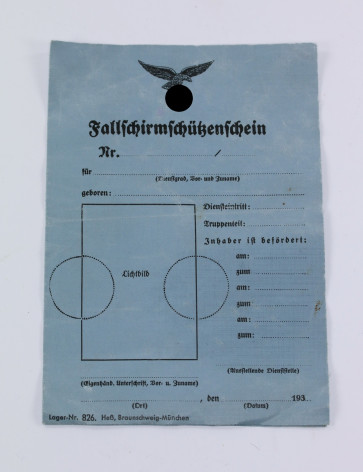 Luftwaffe, Fallschirmschützenschein (blanko) - Militaria-Berlin