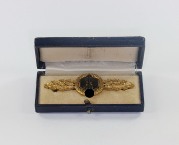  Frontflugspange für Jäger in Gold, Buntmetall, im Etui - Militaria-Berlin