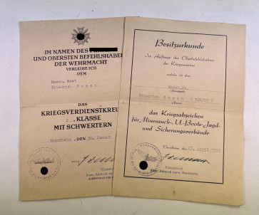 Kriegsmarine, Urkunden Maschinenmaat - Militaria-Berlin