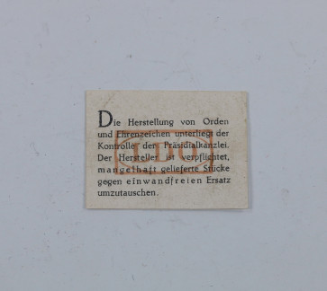 LDO Garantie Zettel - Militaria-Berlin