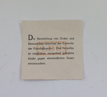 LDO Garantie Zettel - Militaria-Berlin