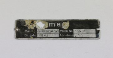 Luftwaffe, Me 109 Haupttypenschild - Militaria-Berlin