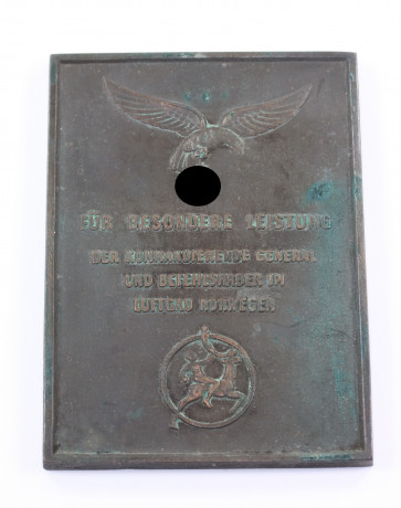Luftwaffe, nichttragbarer Ehrenschild - Für Besondere Leistung Der kommandierende General und Befehlshaber im Luftgau Norwegen - Militaria-Berlin