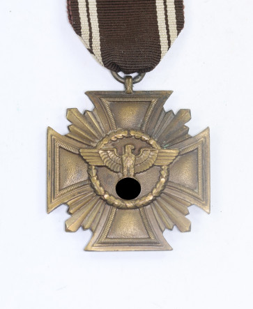 NSDAP Dienstauszeichnung in Bronze, Hst. 19 - Wilhelm Deumer, Cupal (!), flach, Für Treue für Führer und Volk - Militaria-Berlin