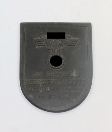NSKK, Plakette Zur Erinnerung Westdeutschlandfahrt Motorgruppe Niederreihn 11. 12. 1938, Hst. A. Donner Elberfeld - Militaria-Berlin